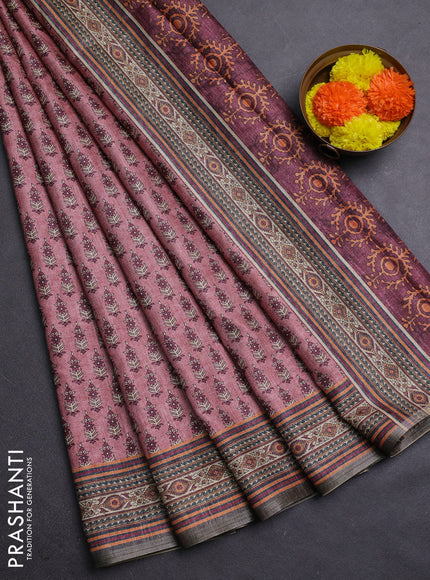Peach Pink Semi Tussar Saree