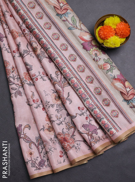 Pastel Pink Semi Tussar Saree
