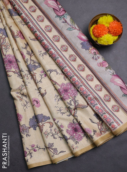 Pale Yellow Semi Tussar Saree