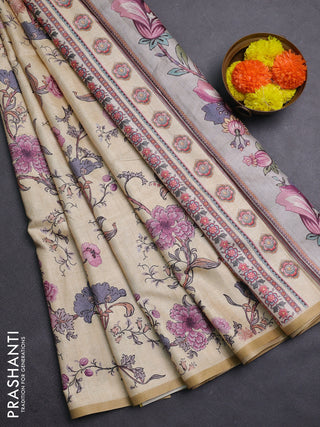 Pale Yellow Semi Tussar Saree
