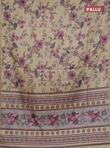 Pale Yellow Semi Tussar Saree
