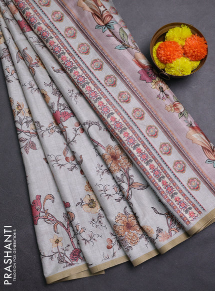 Pastel Grey Semi Tussar Saree