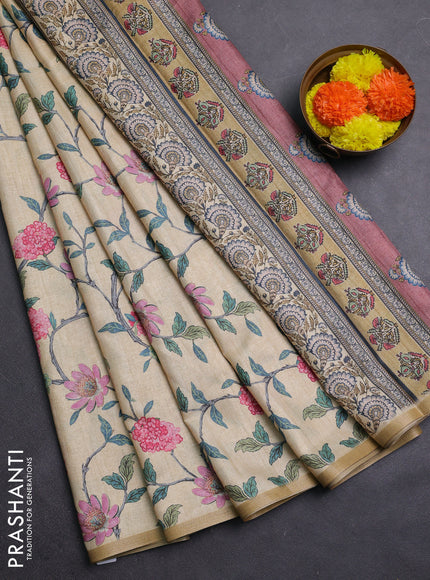 Pale Yellow Semi Tussar Saree