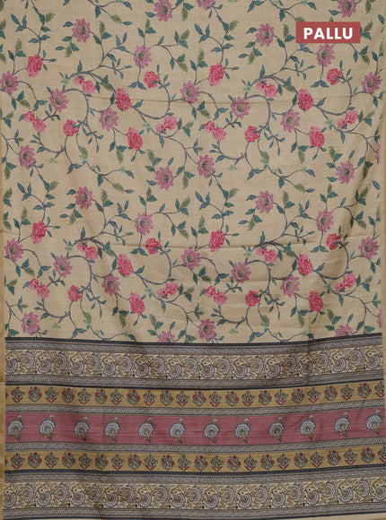Pale Yellow Semi Tussar Saree