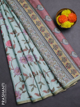 Teal Blue Semi Tussar Saree