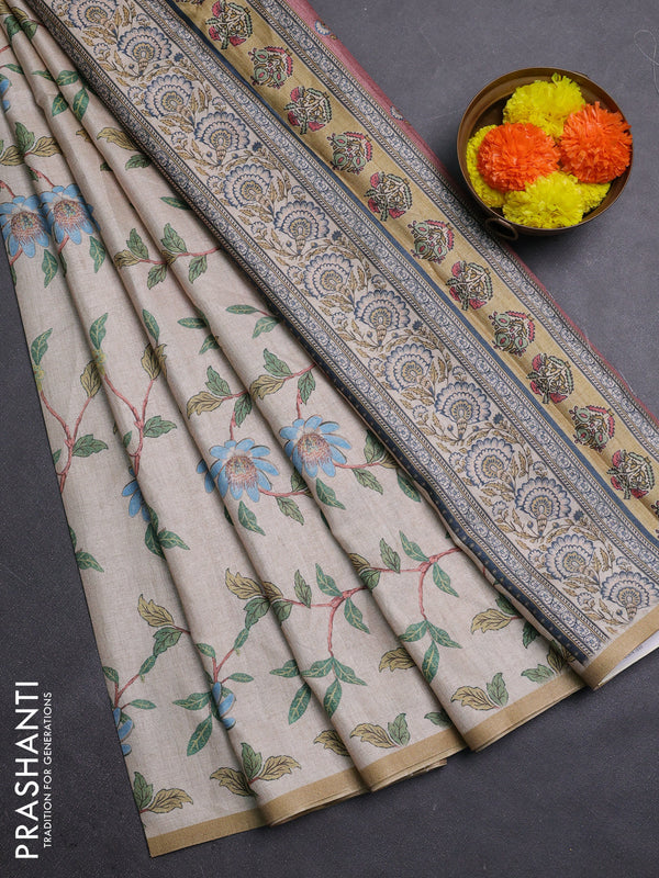 Beige Semi Tussar Saree