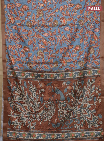 Teal Blue & Brown Semi Tussar Saree