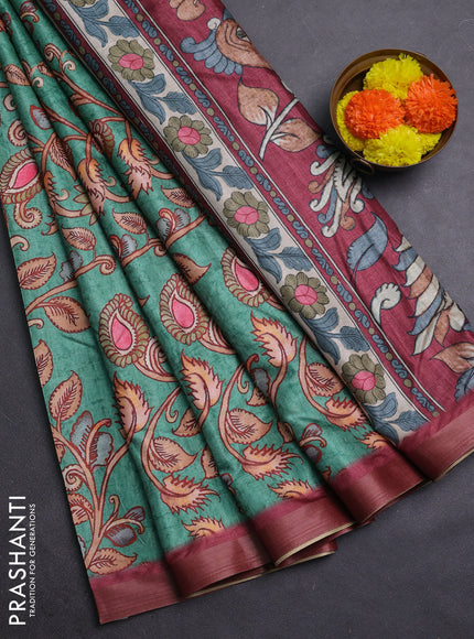 Green & Maroon Semi Tussar Saree