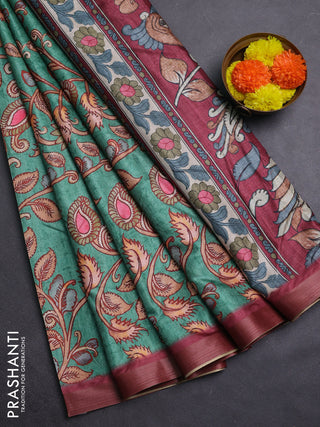 Green & Maroon Semi Tussar Saree