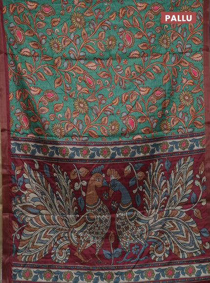 Green & Maroon Semi Tussar Saree