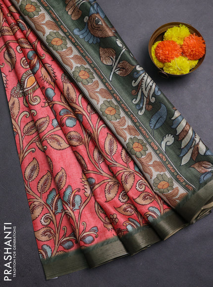 Peach & Green Semi Tussar Saree