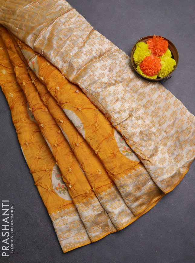 Mango Yellow Bandhani Silk Saree