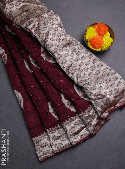 Wine Bandhani Silk Saree