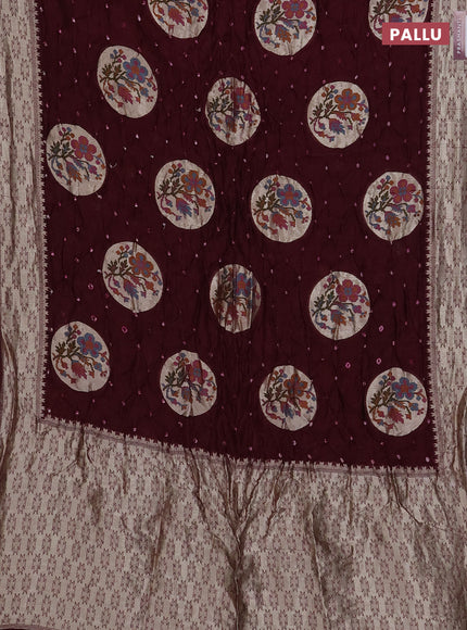 Wine Bandhani Silk Saree