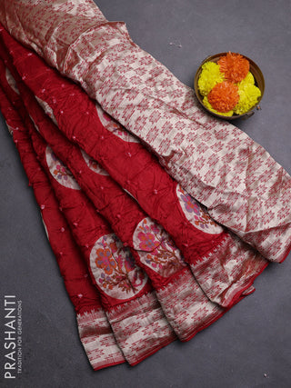 Red Bandhani Silk Saree
