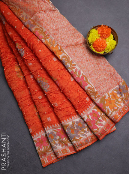 Orange Bandhani Silk Saree