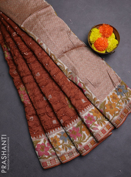 Brown Bandhani Silk Saree