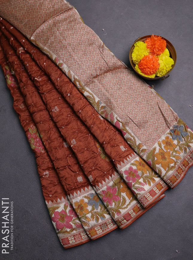 Brown Bandhani Silk Saree