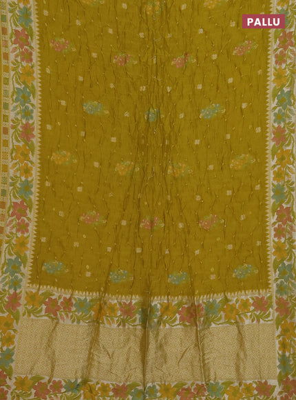 Lime Green Bandhani Silk Saree