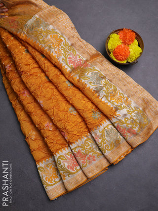 Mustard Yellow Bandhani Silk Saree
