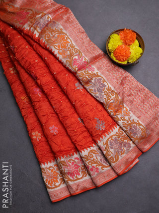 Orange Bandhani Silk Saree
