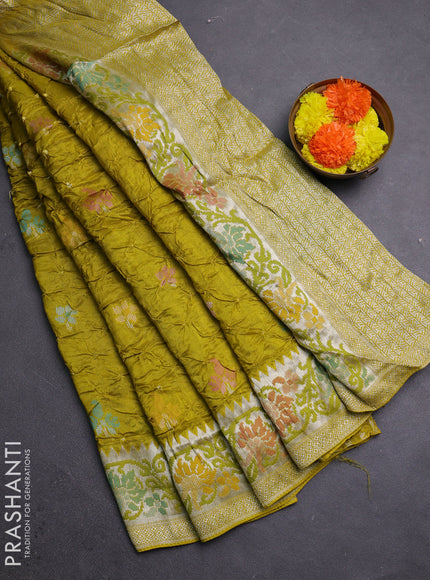 Lime Green Bandhani Silk Saree