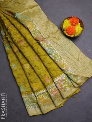 Lime Green Bandhani Silk Saree