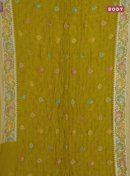 Lime Green Bandhani Silk Saree