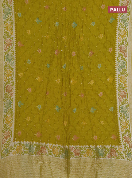 Lime Green Bandhani Silk Saree