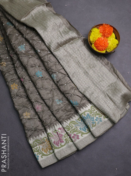 Grey Bandhani Silk Saree