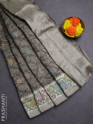 Grey Bandhani Silk Saree