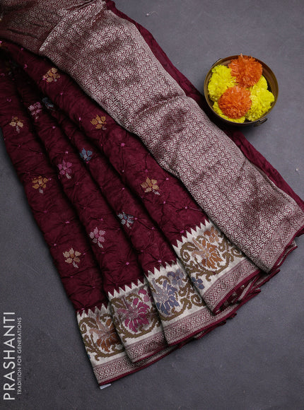 Wine Bandhani Silk Saree
