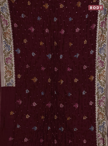 Wine Bandhani Silk Saree