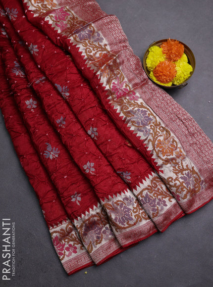 Red Bandhani Silk Saree