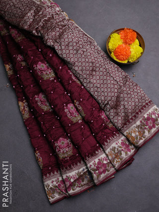 Wine Bandhani Silk Saree