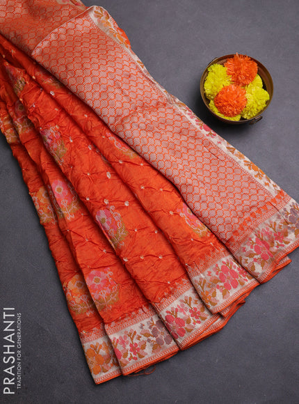 Orange Bandhani Silk Saree
