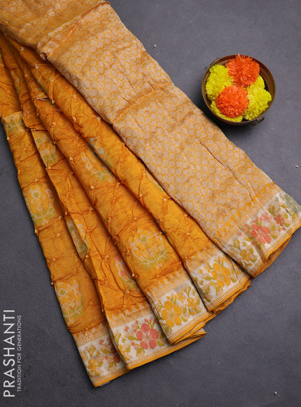 Mango Yellow Bandhani Silk Saree