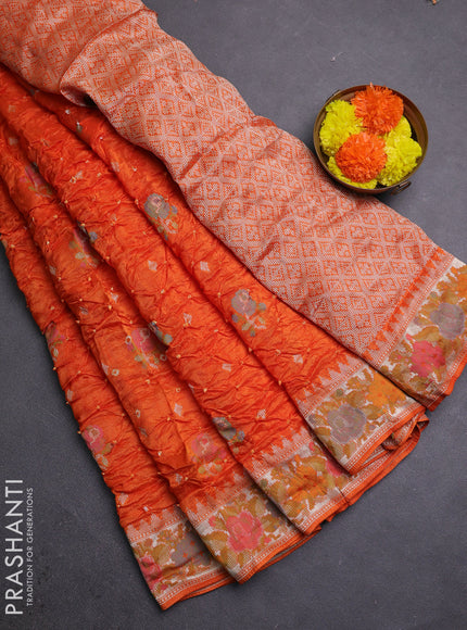 Orange Bandhani Silk Saree