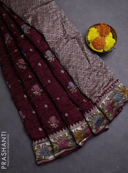 Wine Bandhani Silk Saree