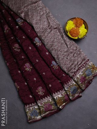 Wine Bandhani Silk Saree
