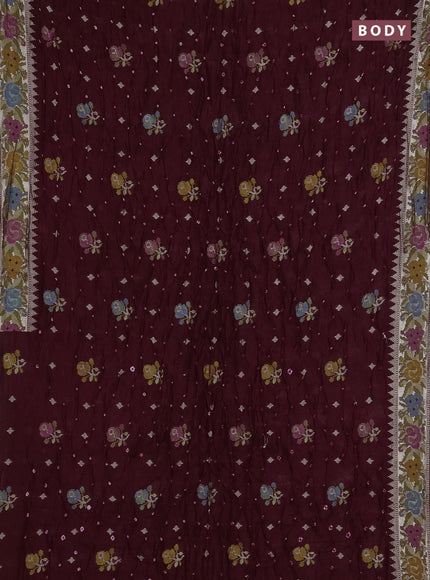 Wine Bandhani Silk Saree