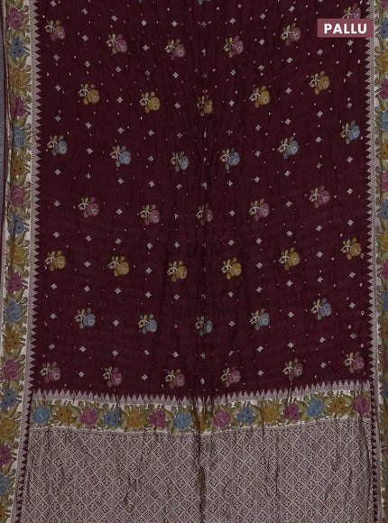Wine Bandhani Silk Saree