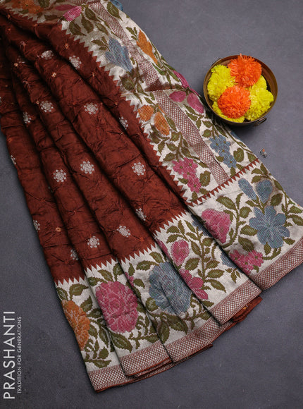 Brown Bandhani Silk Saree
