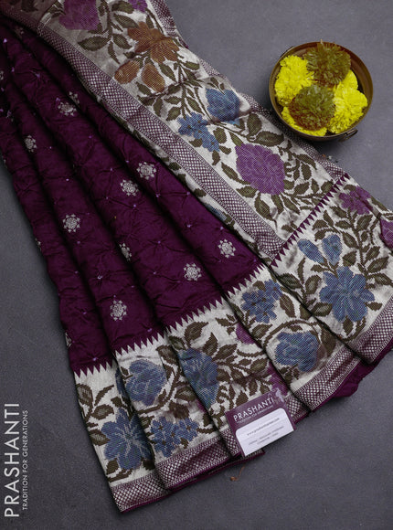 Wine Bandhani Silk Saree