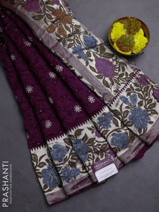 Wine Bandhani Silk Saree