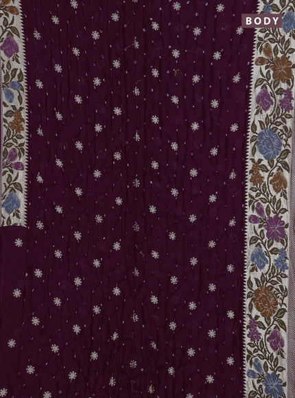 Wine Bandhani Silk Saree