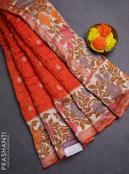 Orange Bandhani Silk Saree