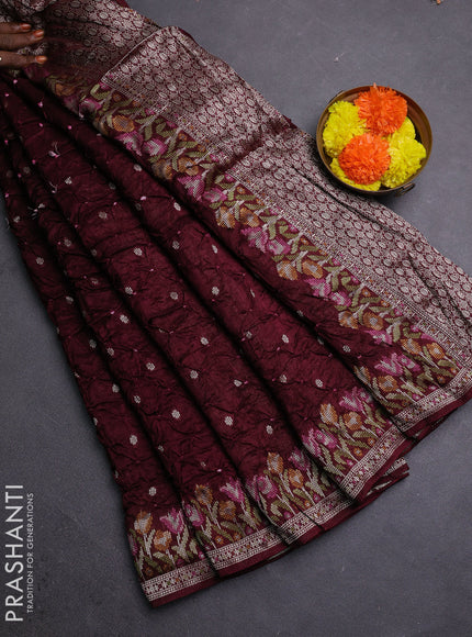 Wine Bandhani Silk Saree