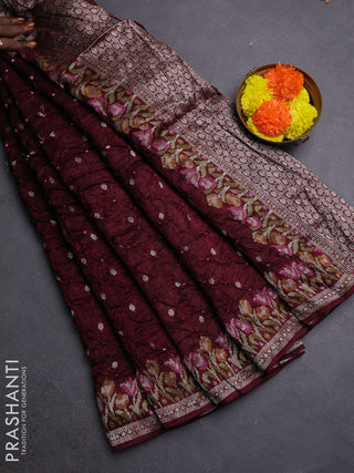 Wine Bandhani Silk Saree