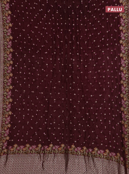 Wine Bandhani Silk Saree